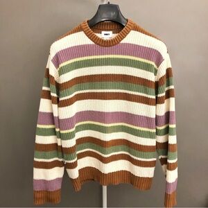 OBEY Colorful Oversized Stripe Crew Neck Knitted Trendy Pullover Sweater Jumper.